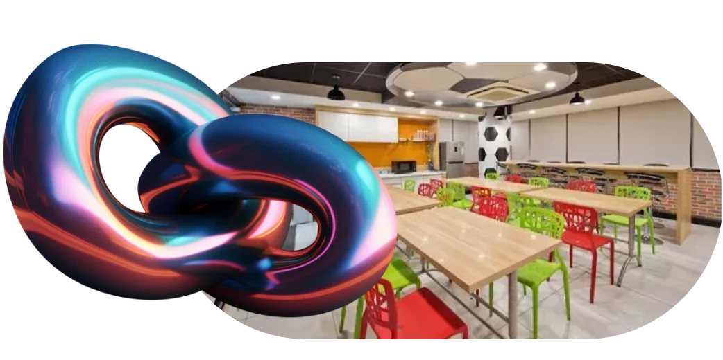 Modern school canteen with students